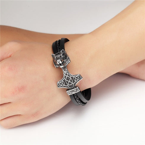 Bracelet Loup Homme en Cuir